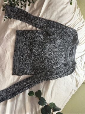 Active USA Marled Black & White Cable Turtleneck Sweater